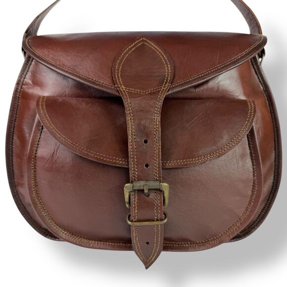 Vintage Distressed Handmade Rugged Rustic Saddle Bag Crossbody Buffalo Leather - Picture 4 of 13